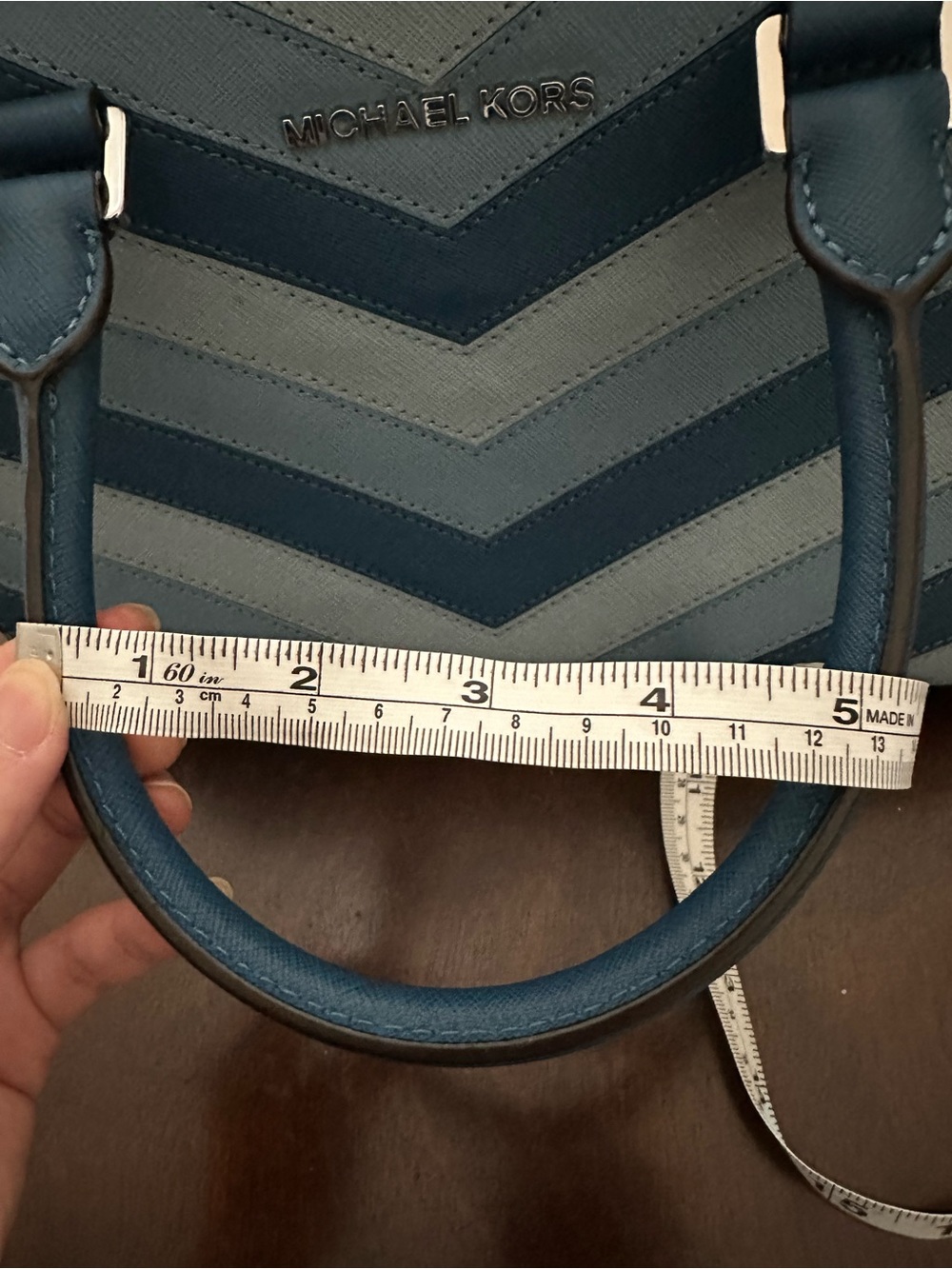 Michael Kors Two-Tone Blue Chevron Satchel - Picture 6 of 11